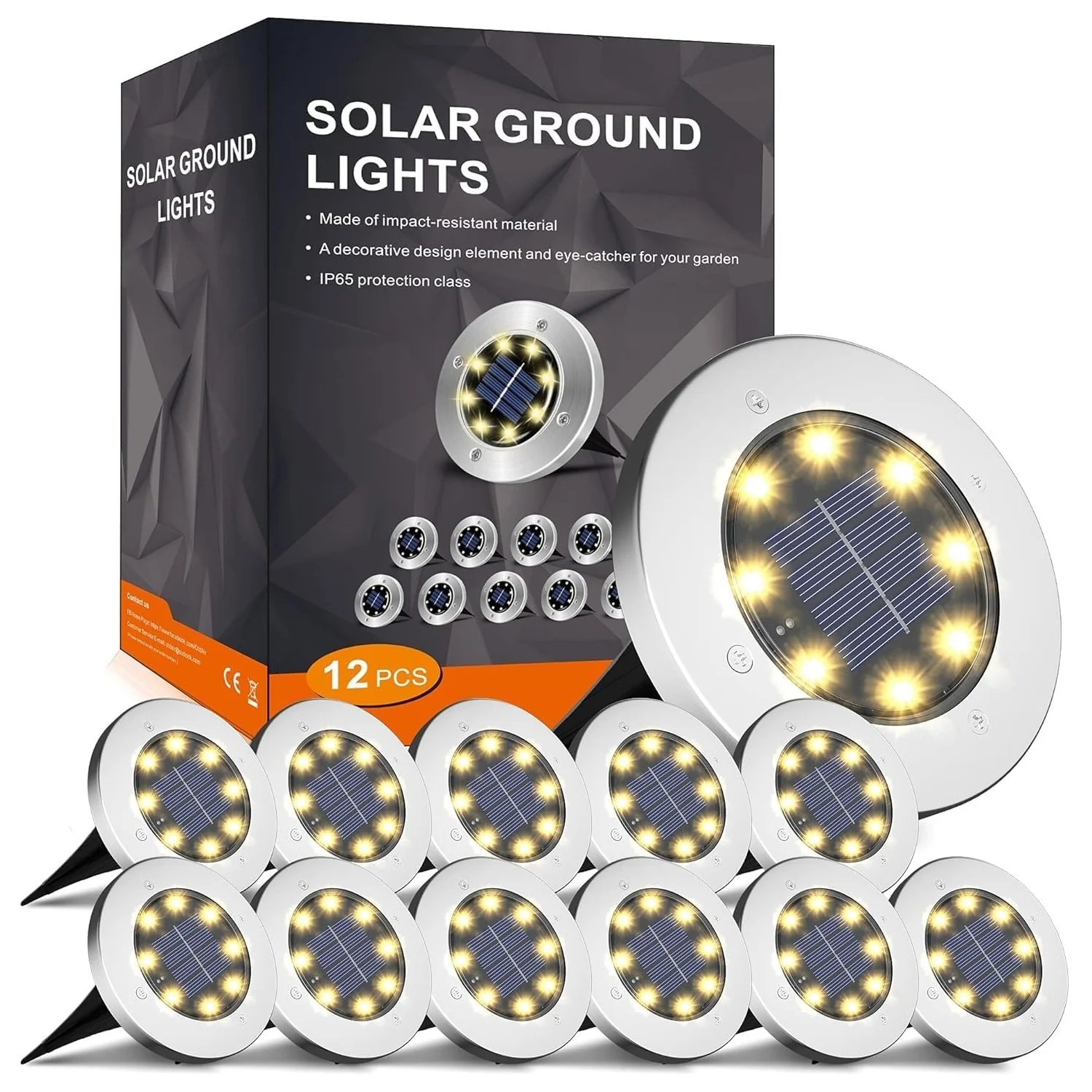 Luces LED Solares De Piso Para Exterior (Set De 12 Piezas). Luz Cálida (Amarilla). Lámparas Con Panel Solar.