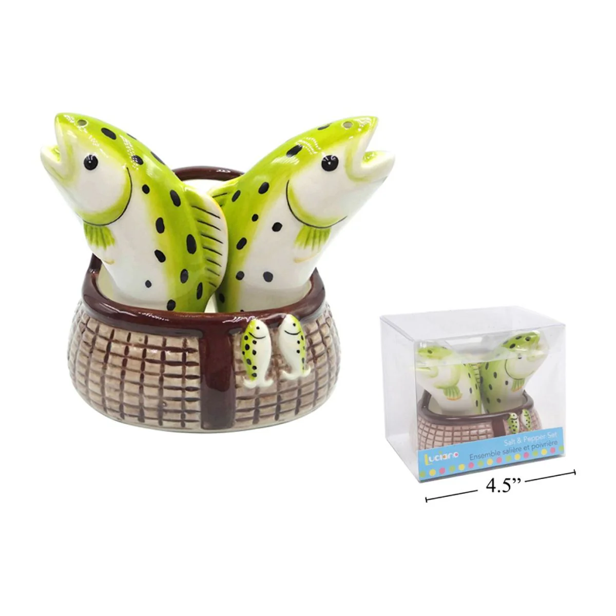 Luciano 3Pk Envase Con Diseño De Pez Para Sal Y Pimienta Set, Caja De Pvc Con Etiqueta - Image 2
