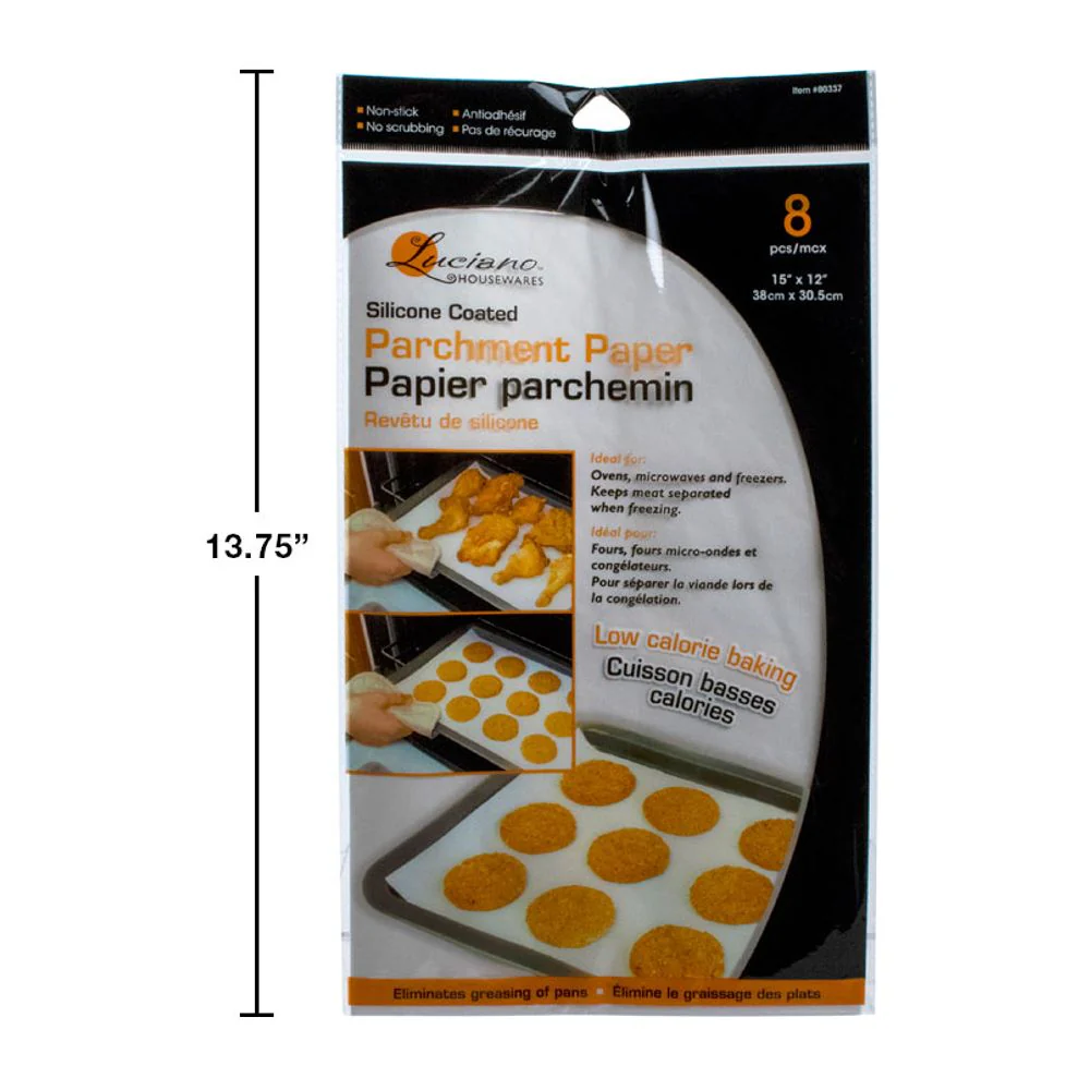 Luciano, 8 Piezas De Papel Pergamino Para Cocinar 15 X 12 ", Recubierto De Silicona Anti Adherente - Image 3