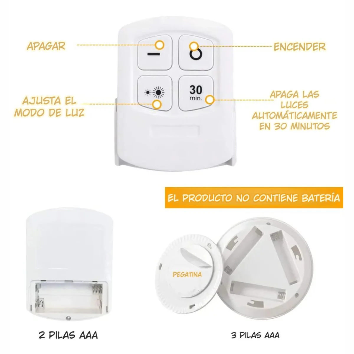 Luz Adhesiva Con Control Remoto (Set De 3 Piezas). Iluminación Cálida COB Regulable Con Temporizador. - Image 4