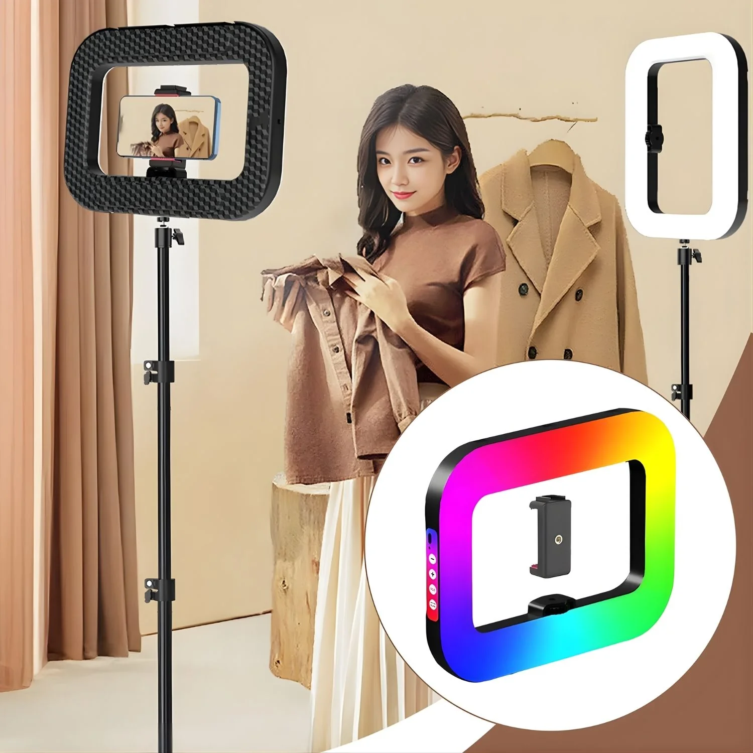 Luz De Anillo RGB Portátil 20W Con Trípode Metálico Y Soporte Para Celular. Iluminación Profesional Para Influencers O Streaming. - Image 3