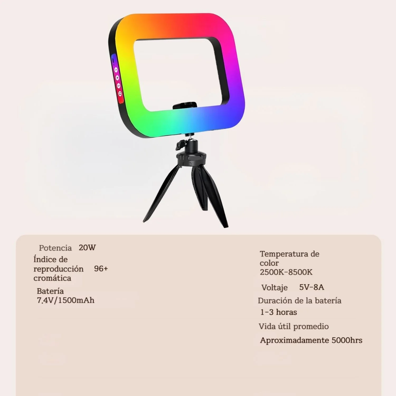 Luz De Anillo RGB Portátil 20W Con Trípode Metálico Y Soporte Para Celular. Iluminación Profesional Para Influencers O Streaming. - Image 4
