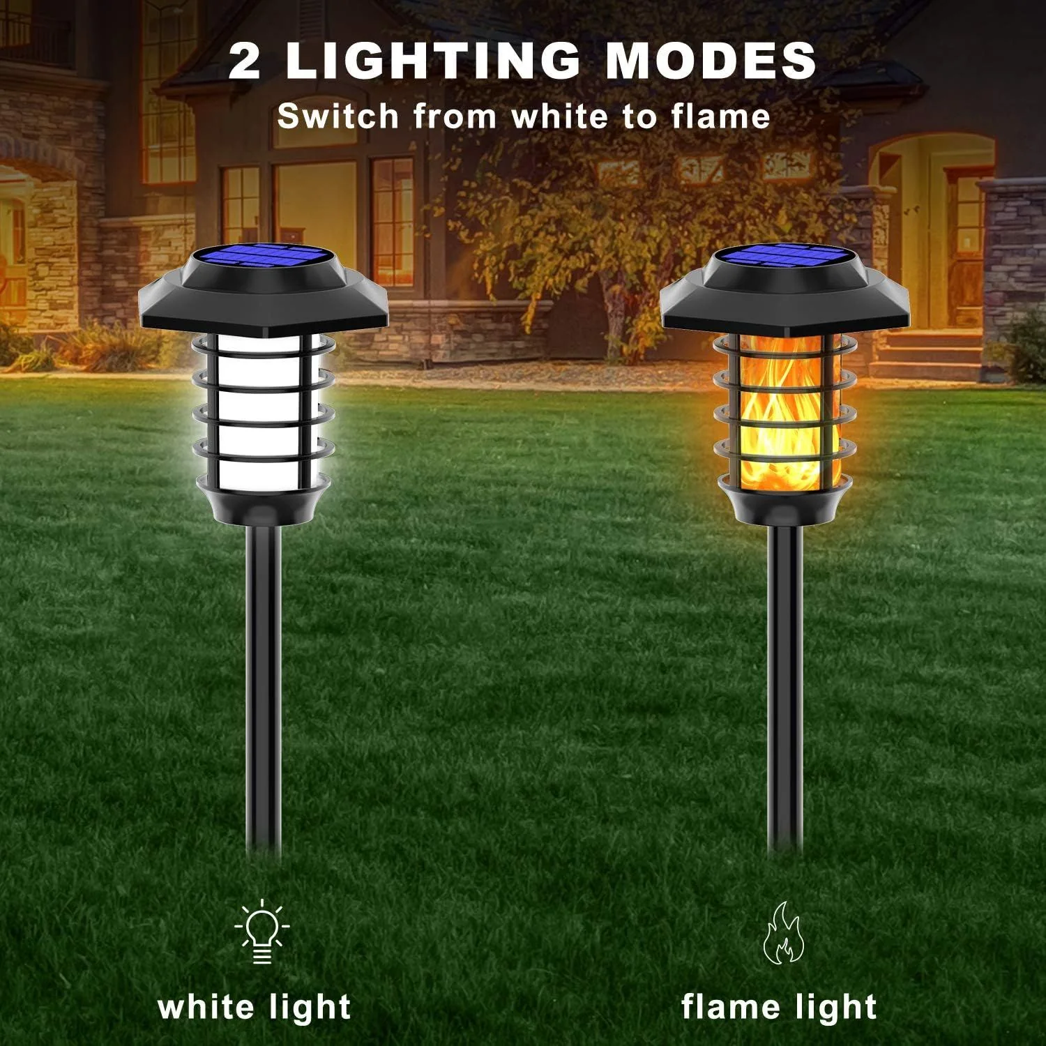 Luz Solar Tipo Estaca Para Exteriores 66LED (1 Pza) 5.5V 1.8W (Luz Blanca Y Cálida). Iluminación Para Jardín.