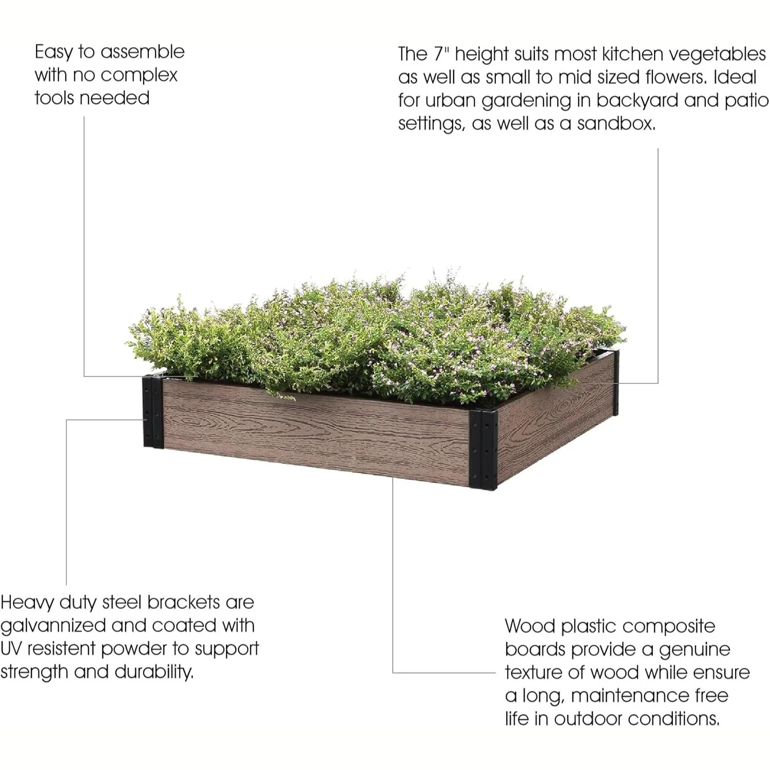 Macetero Jardinera Elevado Para Plantas 95X90x18cm Café Oscuro Plástico Wpc.  Ideal Para Flores Y Huertos Jardín Elevado. Jardinera Modular. - Image 4