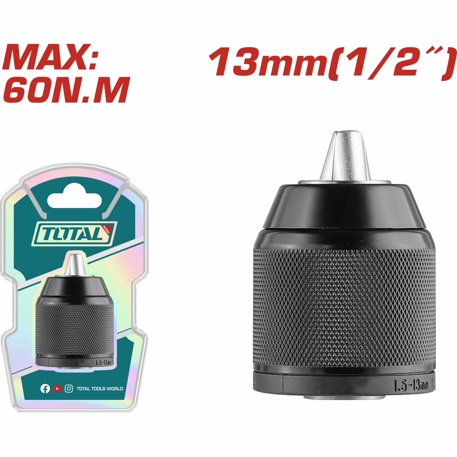 Mandril  Portabrocas De Impacto Sin Llave 13Mm (1/2") 60Nm. Compatible Contdli20602 TIDLI20602 - Image 2