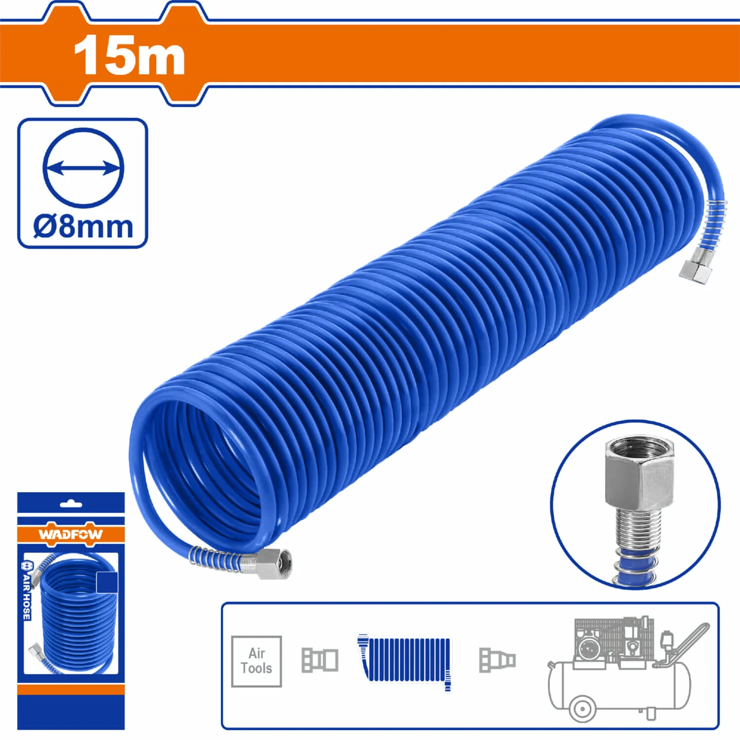 Manguera De Aire De 15M. Diámetro 8Mm. Solo Con Conectores Roscados.  Para Compresor