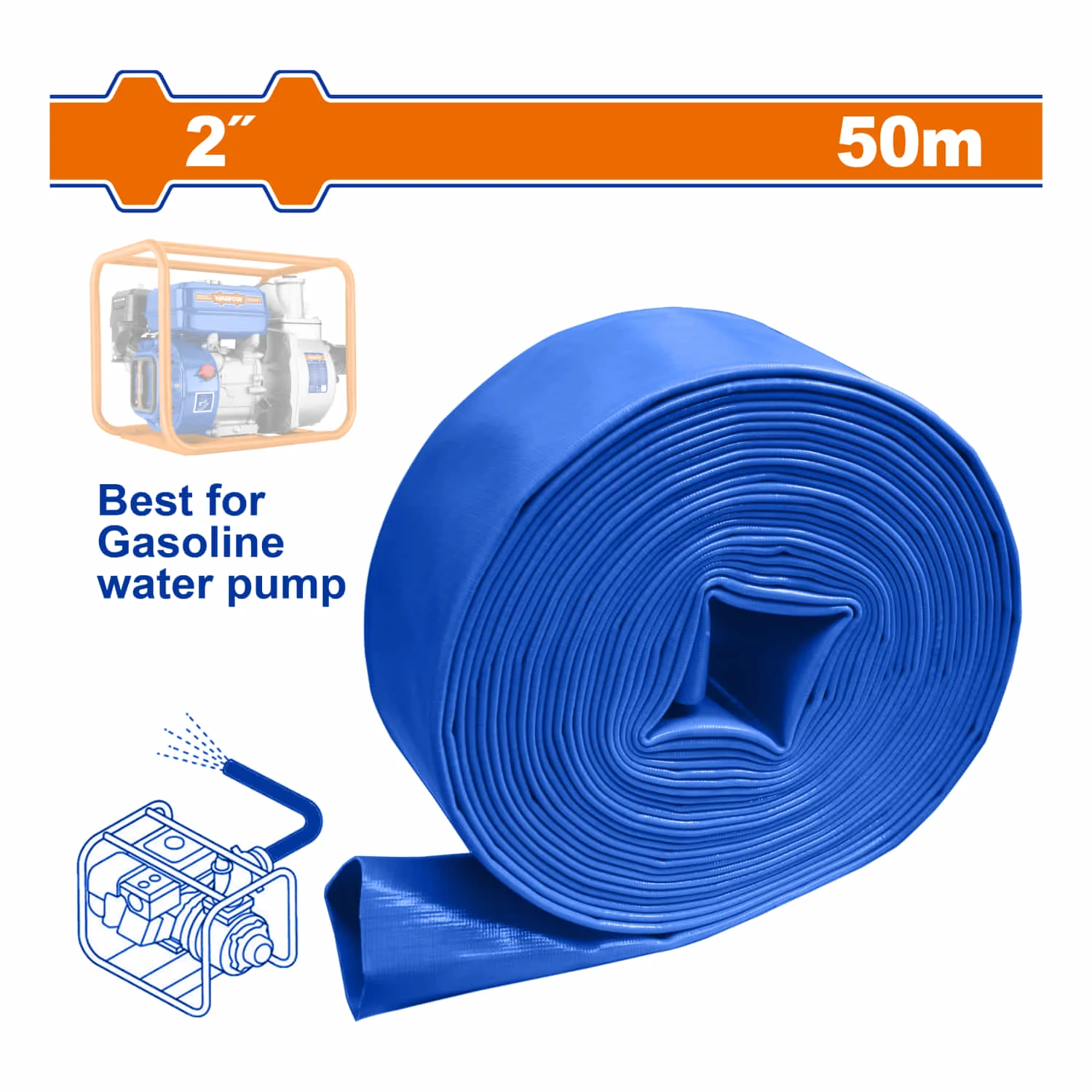 Manguera Plana Para Motobombas De PVC De 2" Longitud:50M Presión De Trabajo:4Bar Diámetro Interior: 51Mm (2") Espesor:1Mm - Image 2