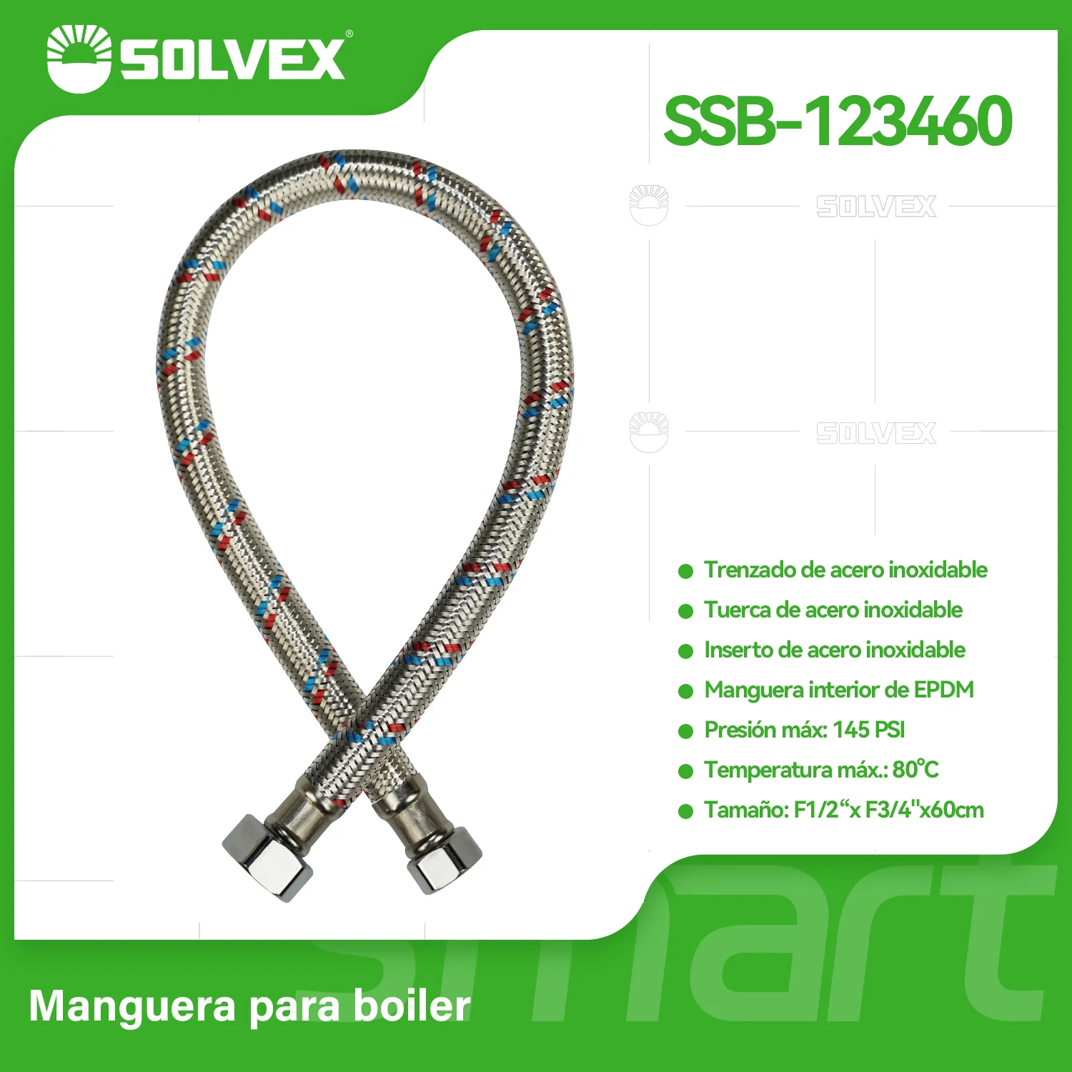 Mangueras Flexible Para Boiler. Tubos De Abasto Trenzado En Acero Inoxidable Para Calentadores H1/2" X H3/4". - Image 2