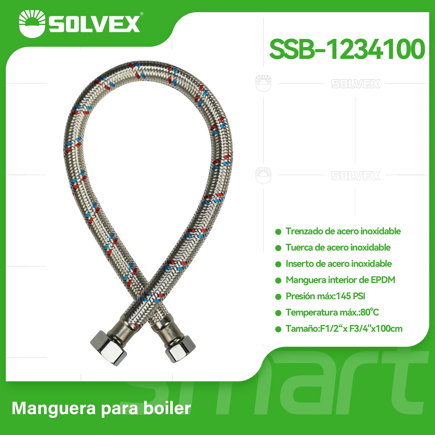 Mangueras Flexible Para Boiler. Tubos De Abasto Trenzado En Acero Inoxidable Para Calentadores H1/2" X H3/4". - Image 4