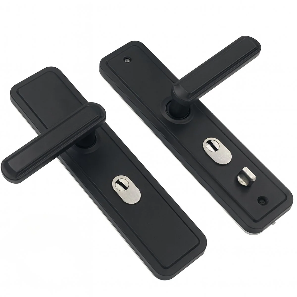 Manija (Chapa) De Puerta De Doble Tracción. Tirador Doble Resorte Con Placa De Acero Inoxidable 280X70mm. Distancia Entre Orificios 235Mm. Gris Oscuro (No Incluiye Cerradura)