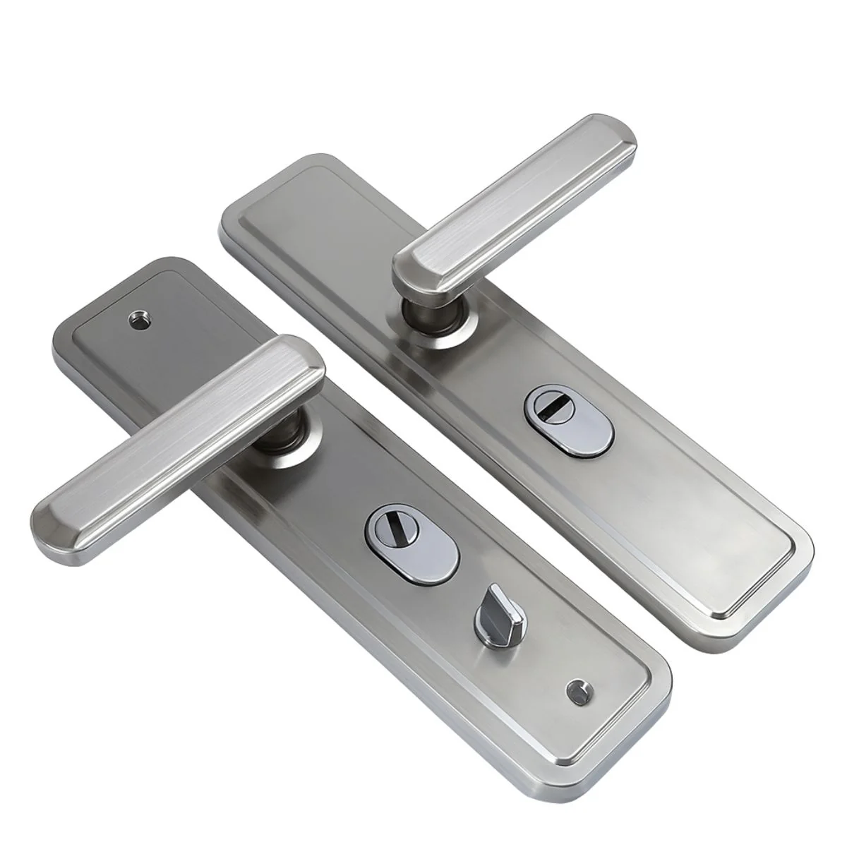 Manija (Chapa) De Puerta De Doble Tracción. Tirador Doble Resorte Con Placa De Acero Inoxidable 280X70mm. Distancia Entre Orificios 235Mm. Plateado (No Incluiye Cerradura)