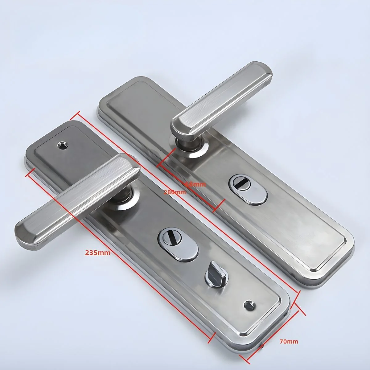 Manija (Chapa) De Puerta De Doble Tracción. Tirador Doble Resorte Con Placa De Acero Inoxidable 280X70mm. Distancia Entre Orificios 235Mm. Plateado (No Incluiye Cerradura) - Image 3