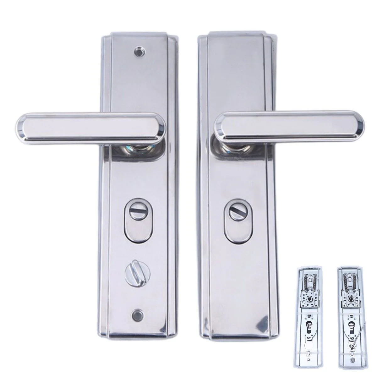 Manija (Chapa) De Puerta De Seguridad De Doble Tracción. Tirador Doble Resorte Con Placa De Acero Inoxidable 280X70mm. Distancia Entre Orificios 235Mm. Plateado (No Incluye Cerradura)