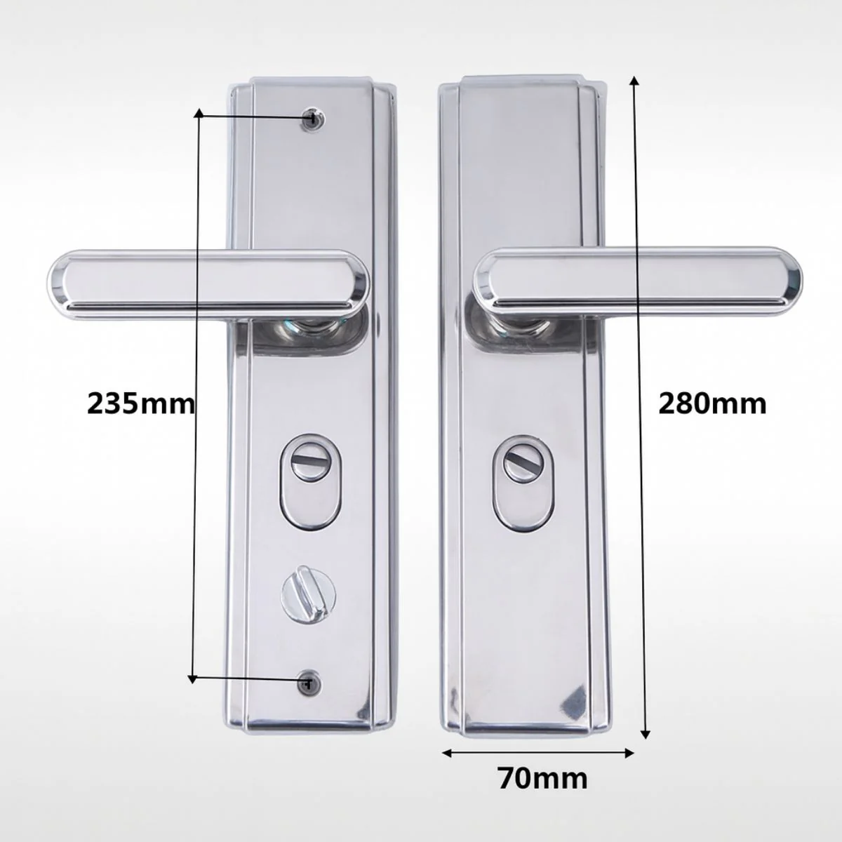 Manija (Chapa) De Puerta De Seguridad De Doble Tracción. Tirador Doble Resorte Con Placa De Acero Inoxidable 280X70mm. Distancia Entre Orificios 235Mm. Plateado (No Incluye Cerradura) - Image 4