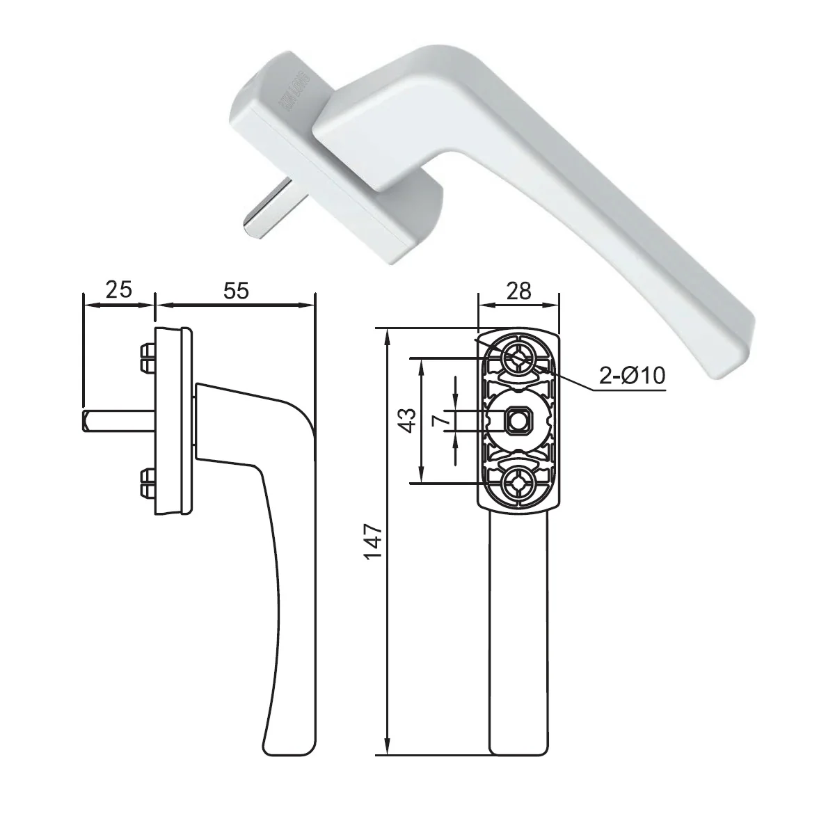 Manija Halador Maneta Para Ventanas Y Puertas Sistema Abatible Y Corrediza De Aluminio Y PVC 25Mm L