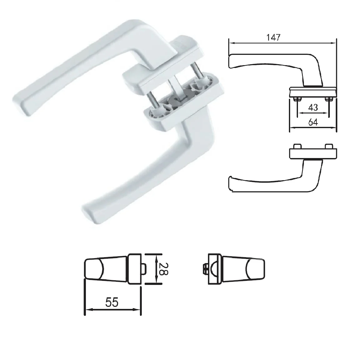 Manilla Maneta Doble Halador Blanco De Puerta Barra Cuadrada 7 Mm Apto Para Puertas Batientes Y Correderas