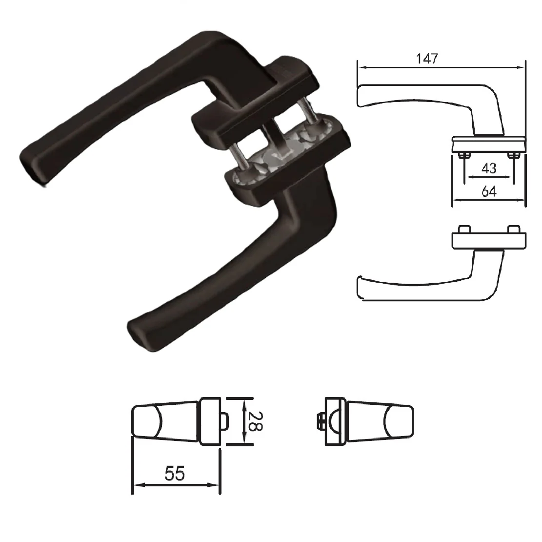 Manilla Maneta Doble Negra Halador De Puerta Barra Cuadrada 7 Mm Apto Para Puertas Batientes Y Correderas