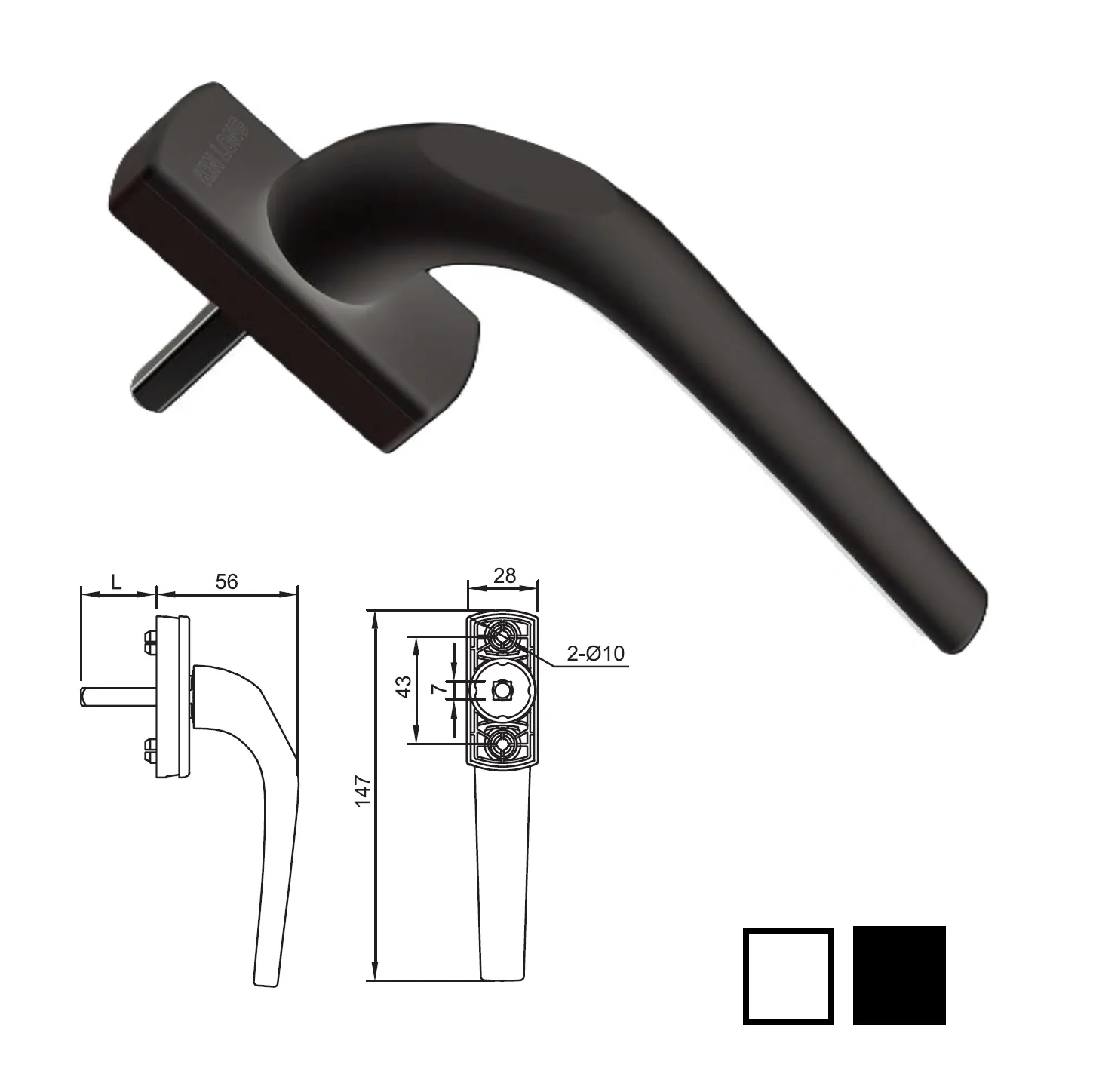 Manilla Maneta Operadora Para Barra Transmisora De Cierre Ventanas Upvc Color Negro