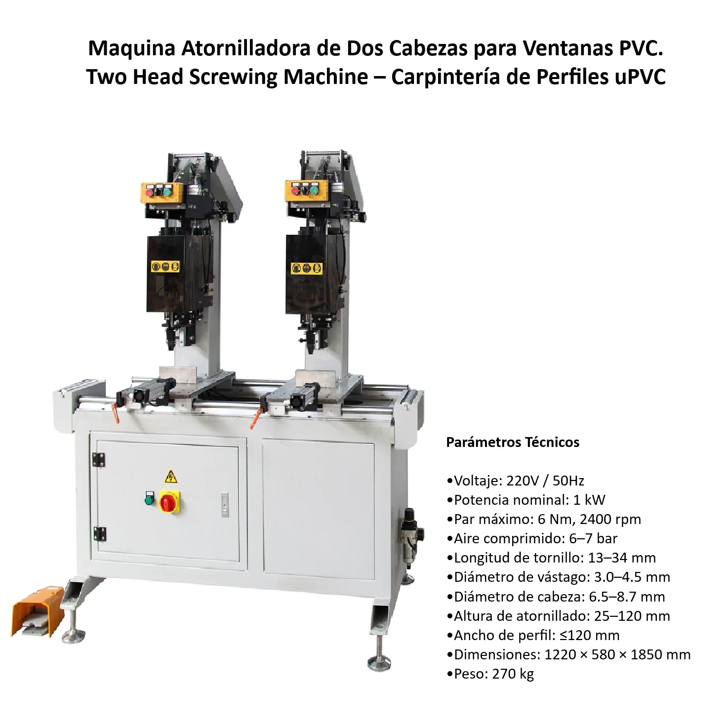 Maquina Atornilladora De Dos Cabezas Para Ventanas PVC. Two Head Screwing Machine – Carpintería De Perfiles Upvc - Image 2