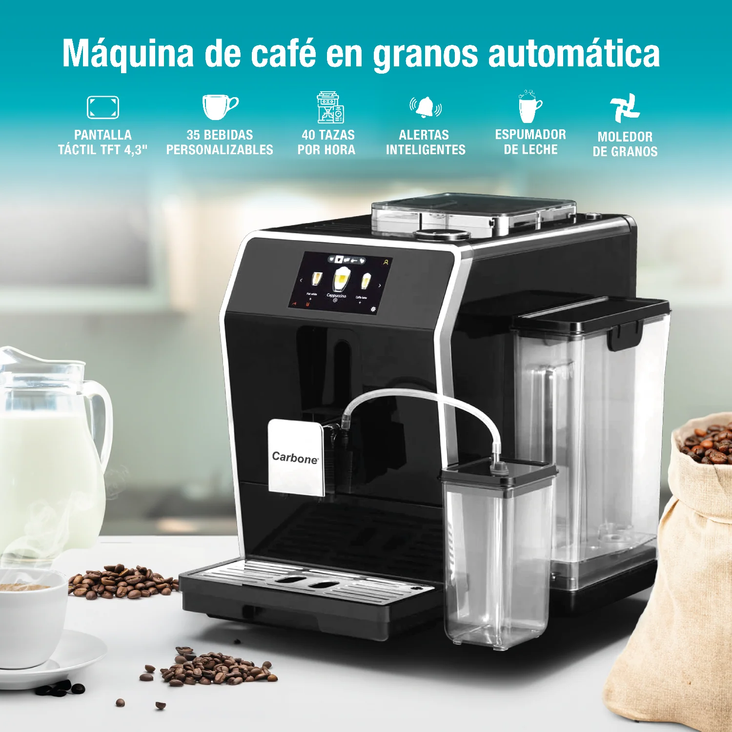 Máquina De Cafe Automática Profesional Granos Y Polvo Sistema De Control Inteligente Avanzado 20 Bar Pantalla Táctil  Joystick Espresso Capuchino Latte Cortado Macchiato