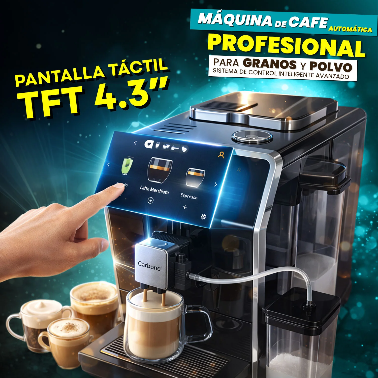 Máquina De Cafe Automática Profesional Granos Y Polvo Sistema De Control Inteligente Avanzado 20 Bar Pantalla Táctil  Joystick Espresso Capuchino Latte Cortado Macchiato - Image 2
