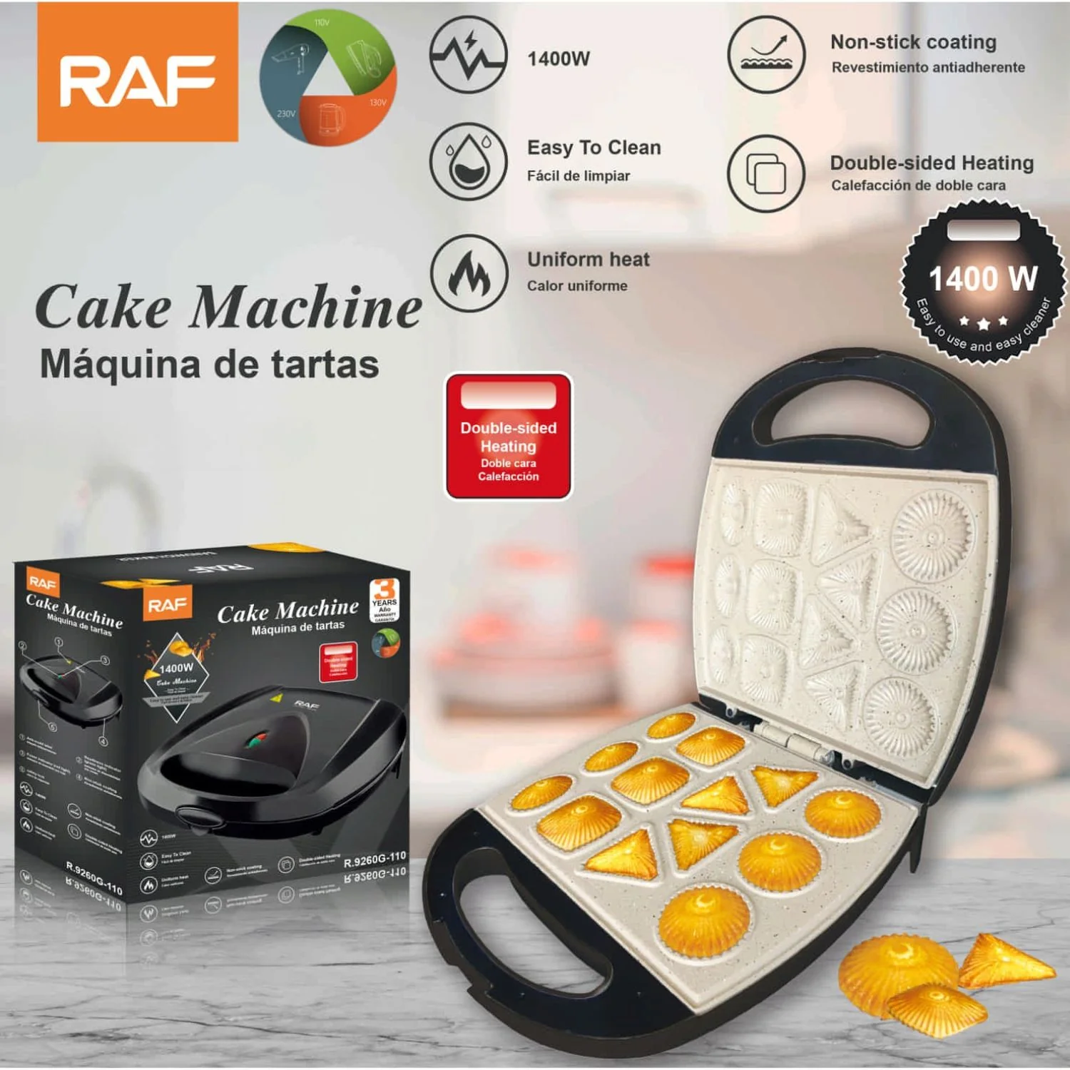 Máquina De Mini Galletas Tartas 1400W Antiadherente Con Calor Doble Y Cocción Uniforme 110V /60Hz.Cookies Maker