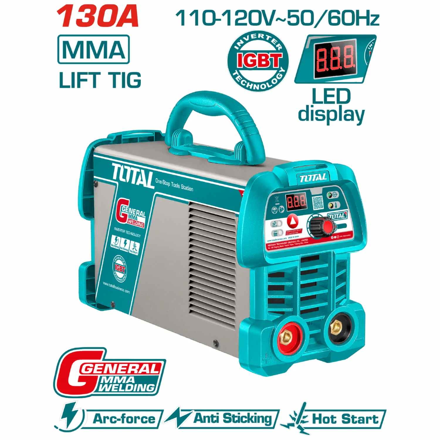 Máquina De Soldar Inverter 130A Modelo Medium Duty 45% Ciclo De Trabajo 110-120V. LED Display