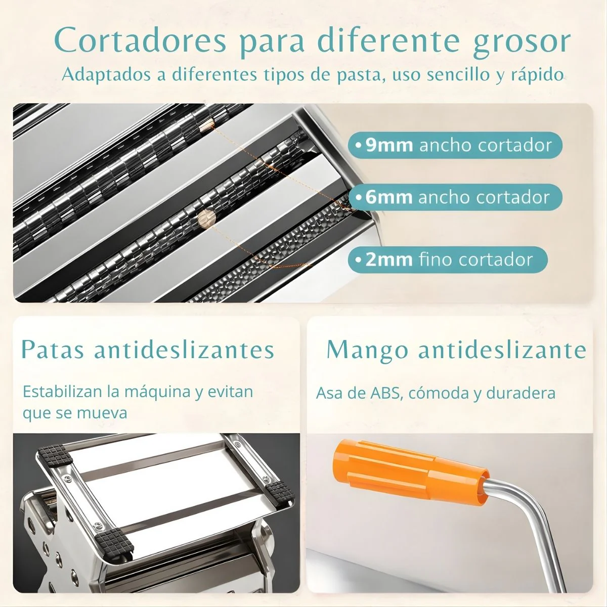 Máquina Manual Para Hacer Pasta Y Fideos De Acero Inoxidable Con 6 Niveles De Grosor Y 3 Cortes Ajustables. 230X210x195mm - Image 4