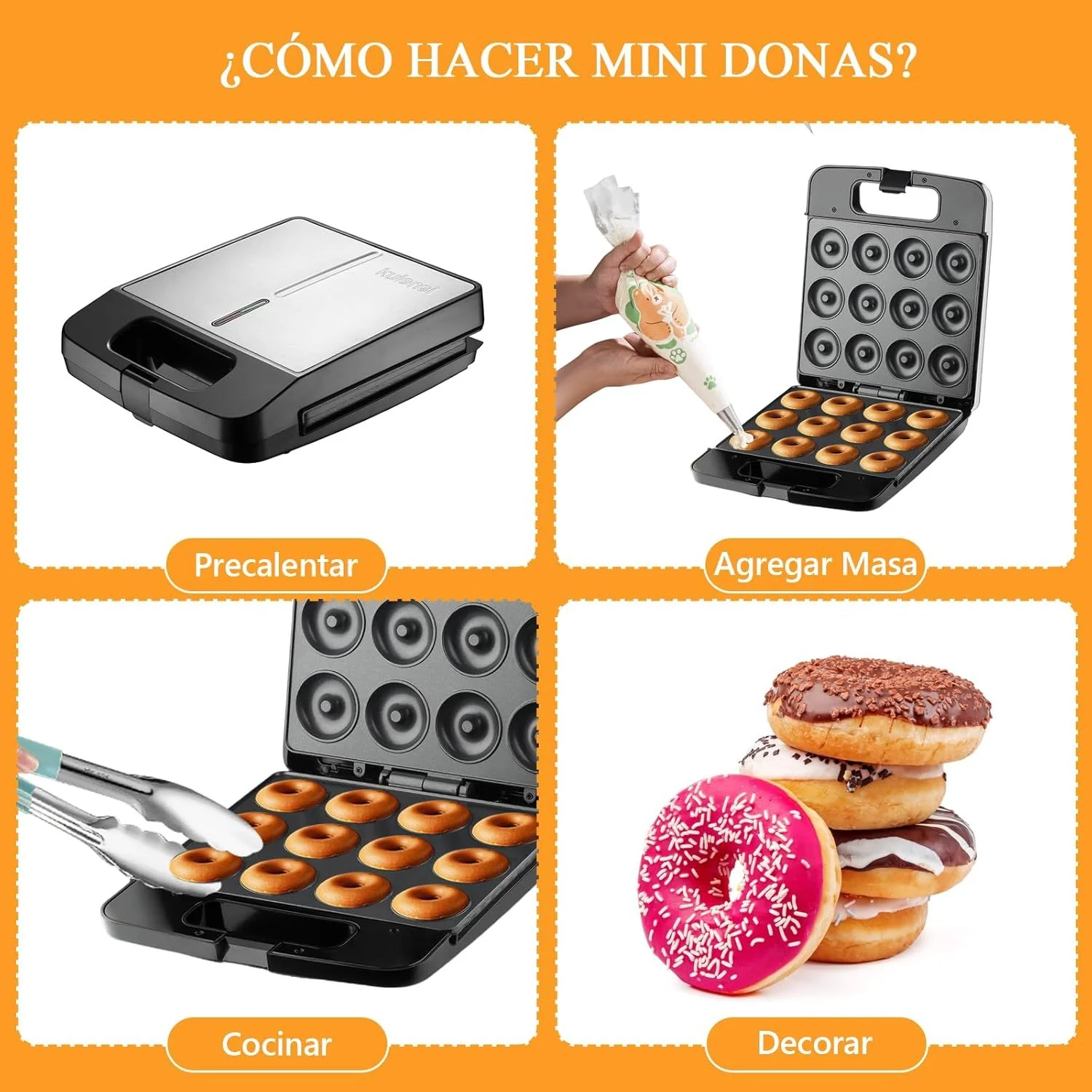 Máquina Para Mini Donas 1400W Con Revestimiento Antiadherente Y Doble Cocción 110V /60Hz. Donut Maker - Image 3