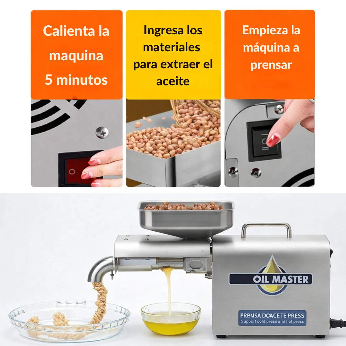 Máquina Prensa Extractora De Aceite En Frio Eléctrica 1250W En Acero Inoxidable 304 Con Control De Temperatura, Extractor De Aceite Prensado Frío/Caliente Con Precalentado - Image 4
