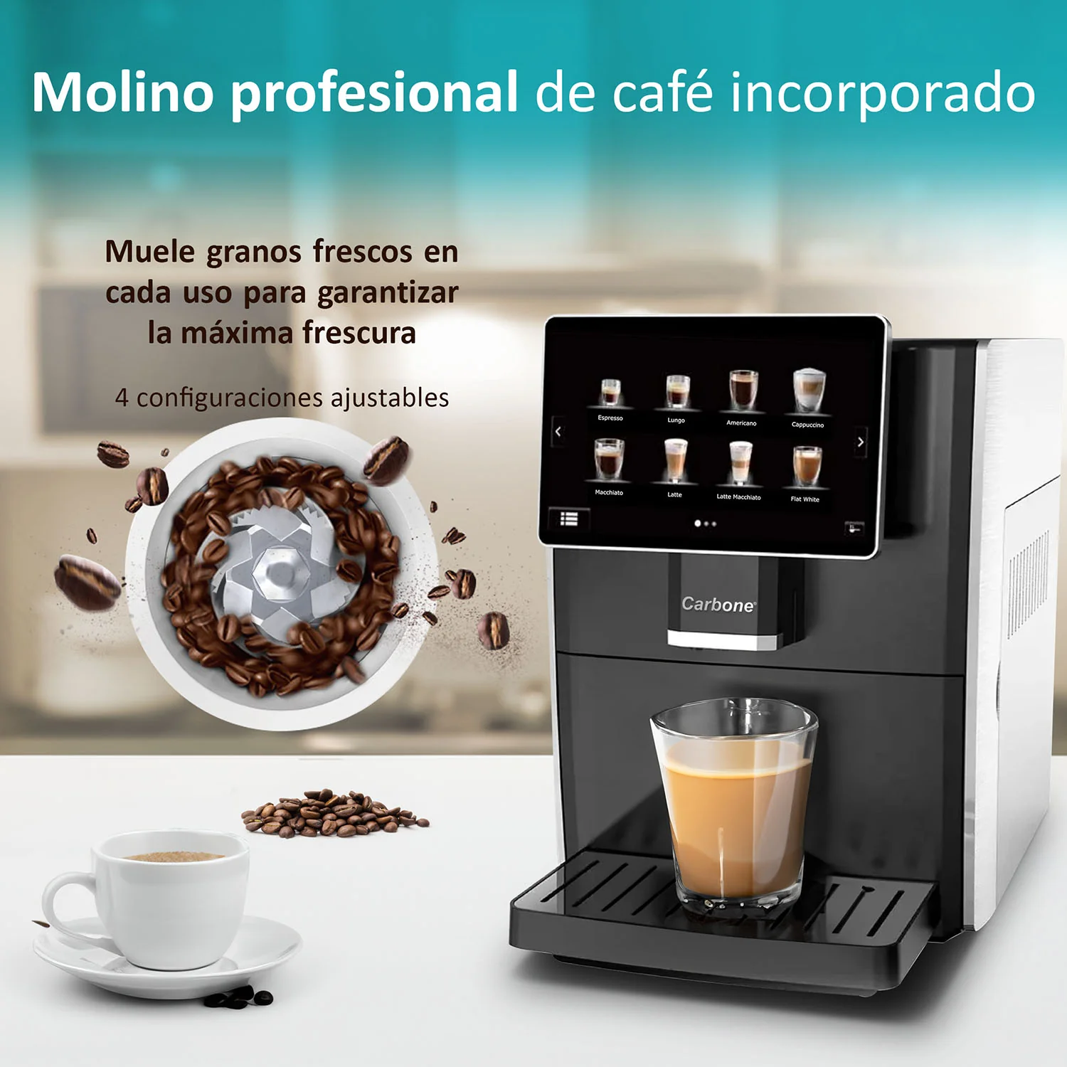 Máquina De Cafe Automática Granos Y Polvo 19 Bar Pantalla Táctil 7" Contenedor De Leche Expreso Capuchino Latte Machiato - Image 3