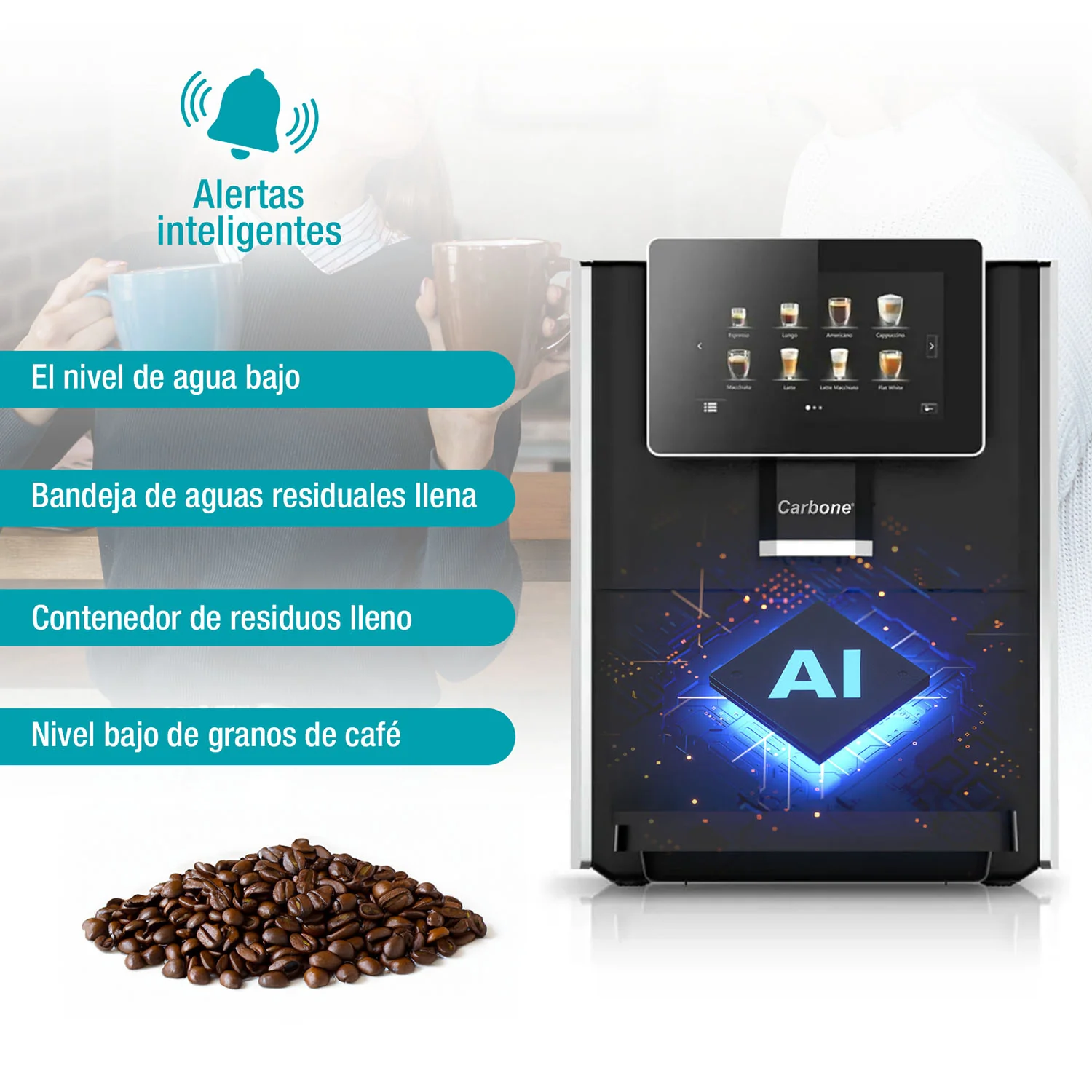 Máquina De Cafe Automática Granos Y Polvo 19 Bar Pantalla Táctil 7" Contenedor De Leche Expreso Capuchino Latte Machiato - Image 4
