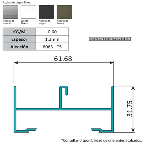 Marco Lateral Ventana VC . Espesor 1.27 Mm Largo 5.85 Mts. Acabado Lacado Blanco VC121 - Image 2