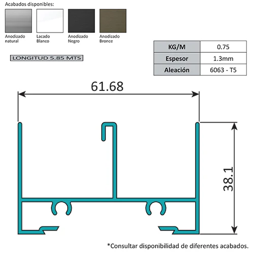 Marco Superior Ventana VC . Espesor 1.27 Mm Largo 5.85 Mts. Acabado Lacado Blanco VC124 - Image 2