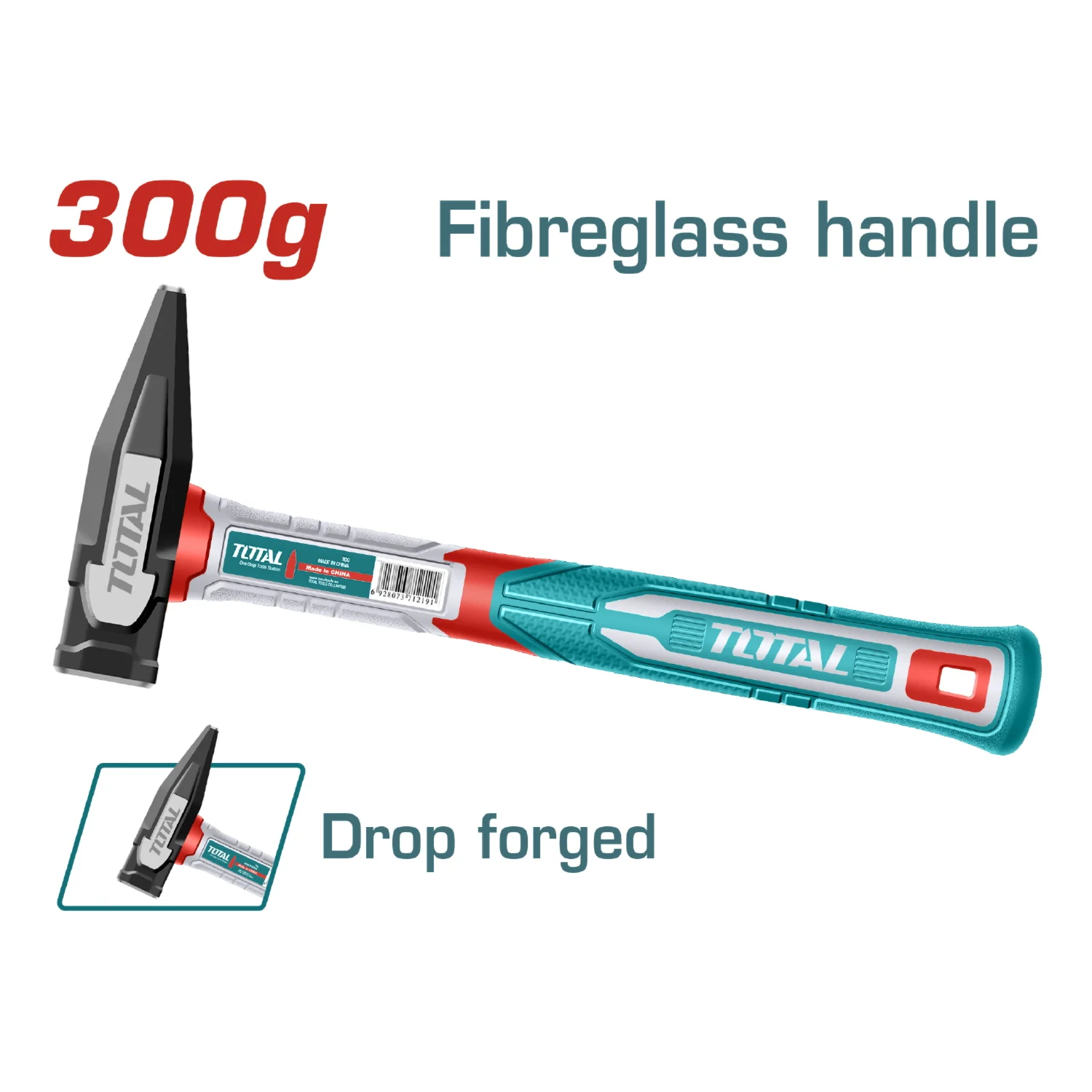 Martillo Forjado 300G Tratamiento Térmico, Acero #45 Mango Fibra Vidrio. Martillo De Maquinista - Image 2
