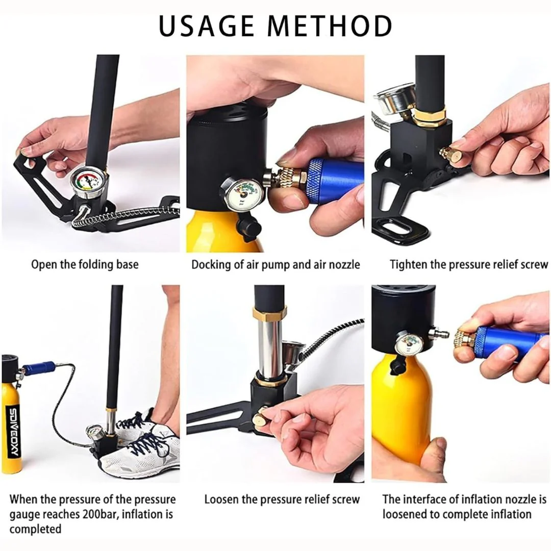 Mascara De Buceo Con Tanque Oxigeno De 0.5L. Incluye Bomba Manual Aire Comprimido. Kit De Snorkel. (Tanque Color Verde) Scuba  6 Y 10 Minutos De Respiración - Image 5