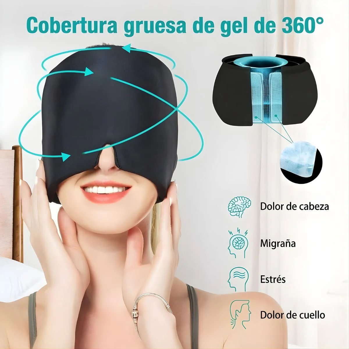 Máscara De Gel Frío 360° Para Migraña Y Dolor De Cabeza. Compresa Fría Para Ojos Hinchados, Sinusitis Y Relajación Profunda. - Image 2