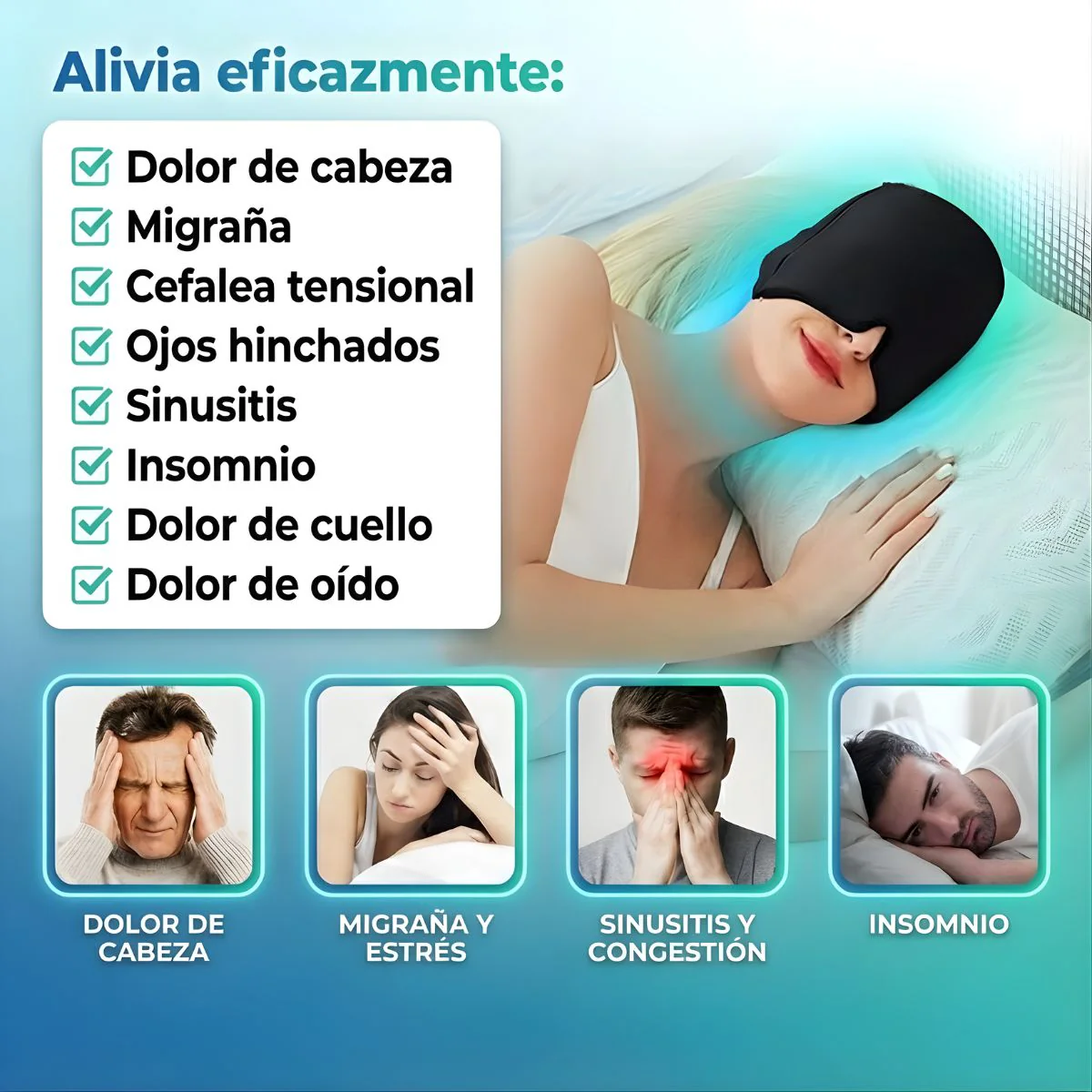 Máscara De Gel Frío 360° Para Migraña Y Dolor De Cabeza. Compresa Fría Para Ojos Hinchados, Sinusitis Y Relajación Profunda. - Image 3