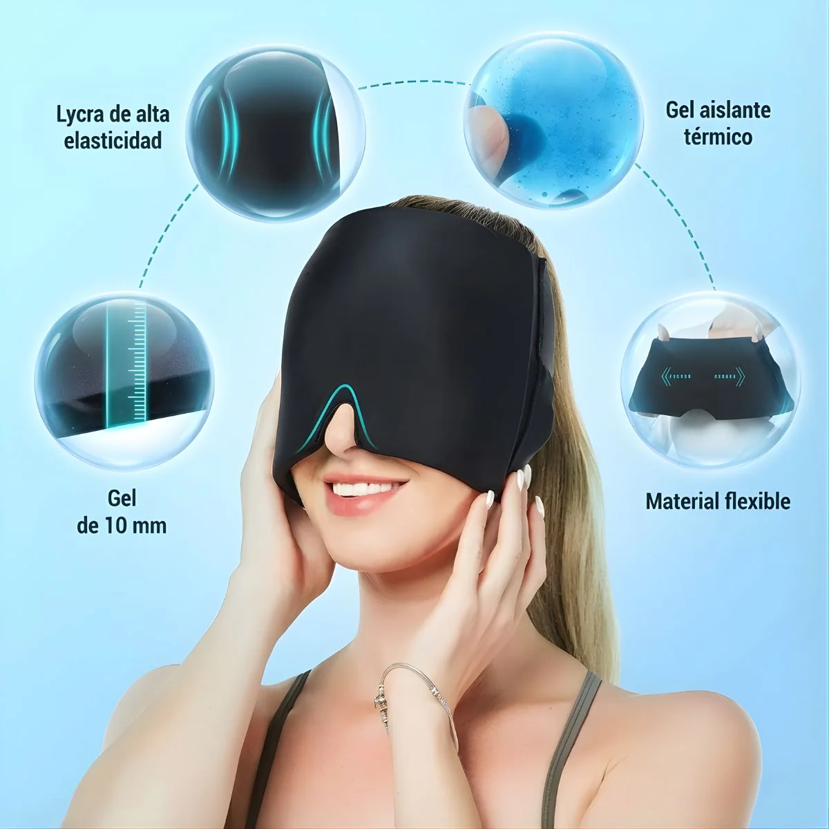 Máscara De Gel Frío 360° Para Migraña Y Dolor De Cabeza. Compresa Fría Para Ojos Hinchados, Sinusitis Y Relajación Profunda. - Image 4