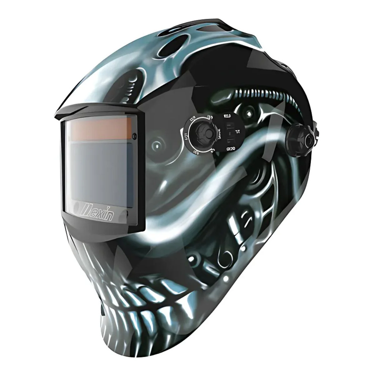 Máscara Para Soldar Con Oscurecimiento Automático, Carga Con Energía Solar. Área De Visión De 100×93 Mm. Diseño De Calavera.