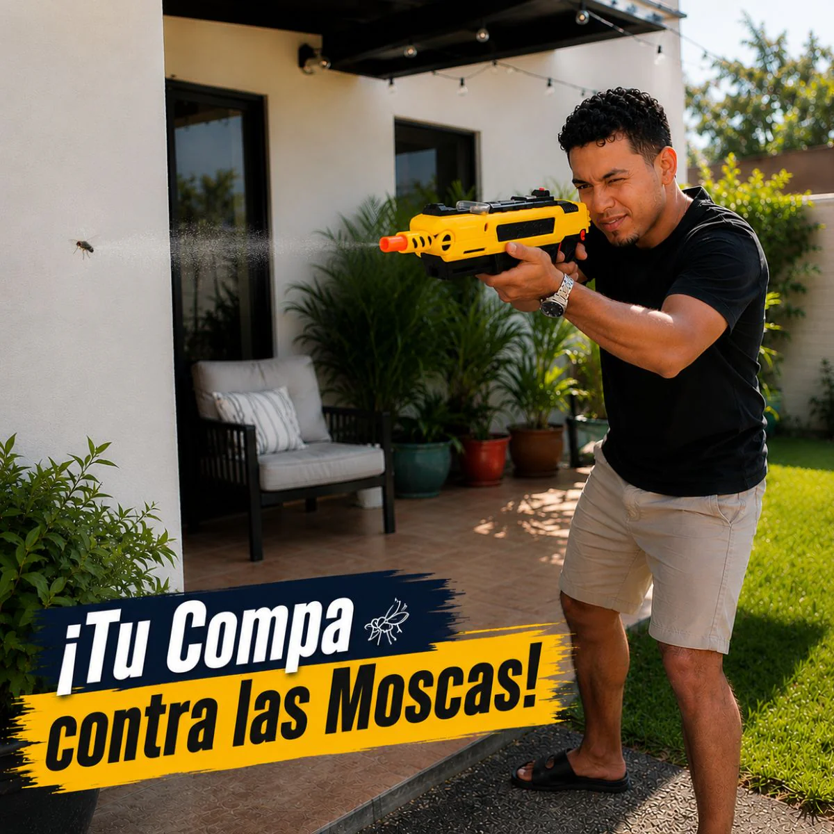 Pistola Lanzadora De Sal Mata Moscas Con Sistema De Bombeo Manual, Mira Superior Y Depósito Visible. Matainsectos. Color Amarillo Y Negro. - Image 2