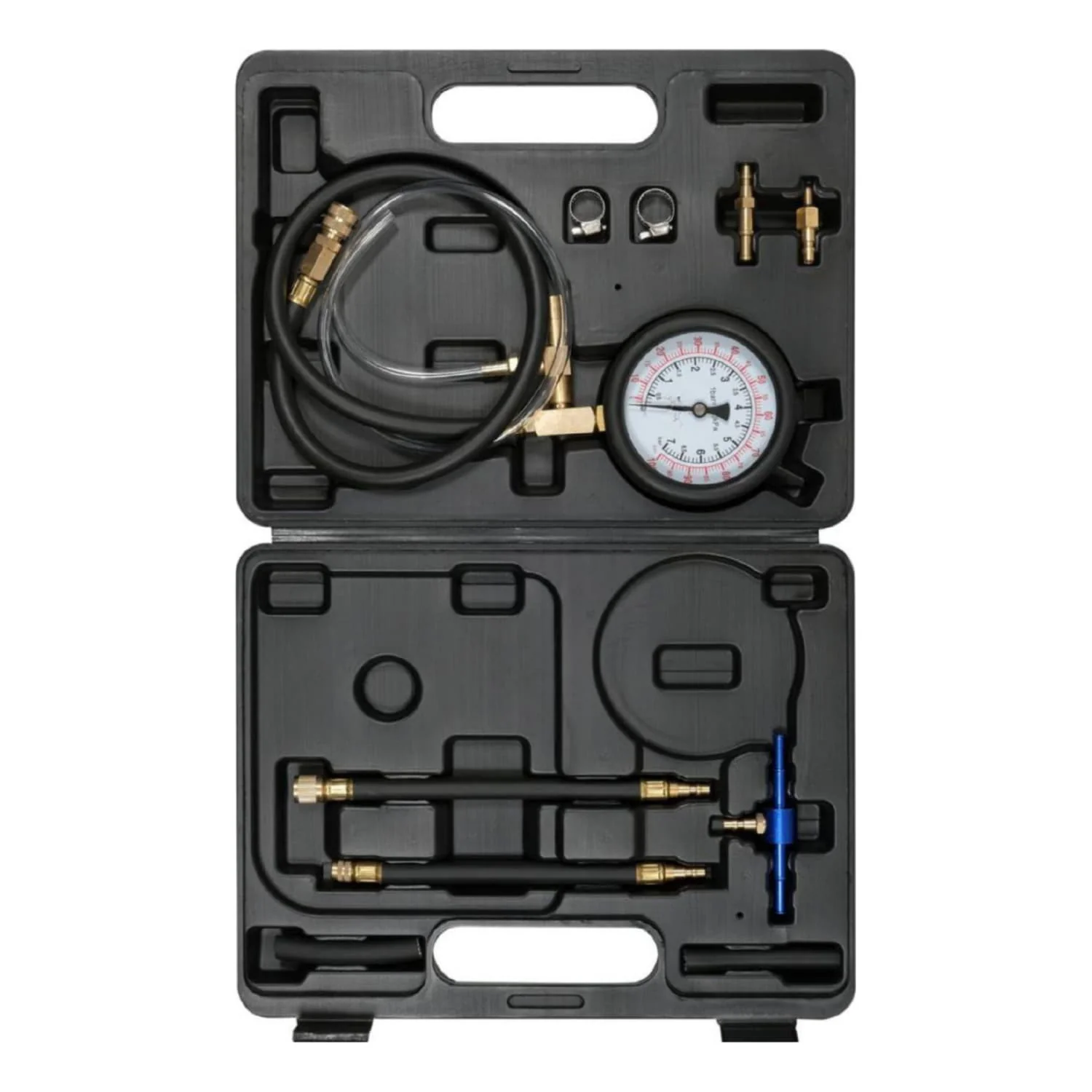Medidor De Presión De Inyección De Combustible. Lectura De Manómetro De Alta Presión. Escala Dual 0-100Psi Y 0-7Bar Con Gancho De Mano Y Parachoques. Set De 10 Piezas.