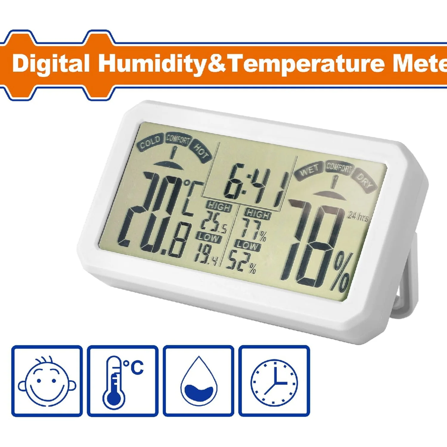 Medidor Digital De Humedad Y Temperatura. Función De Batería Más Baja. Visualización De La Hora. - Image 2