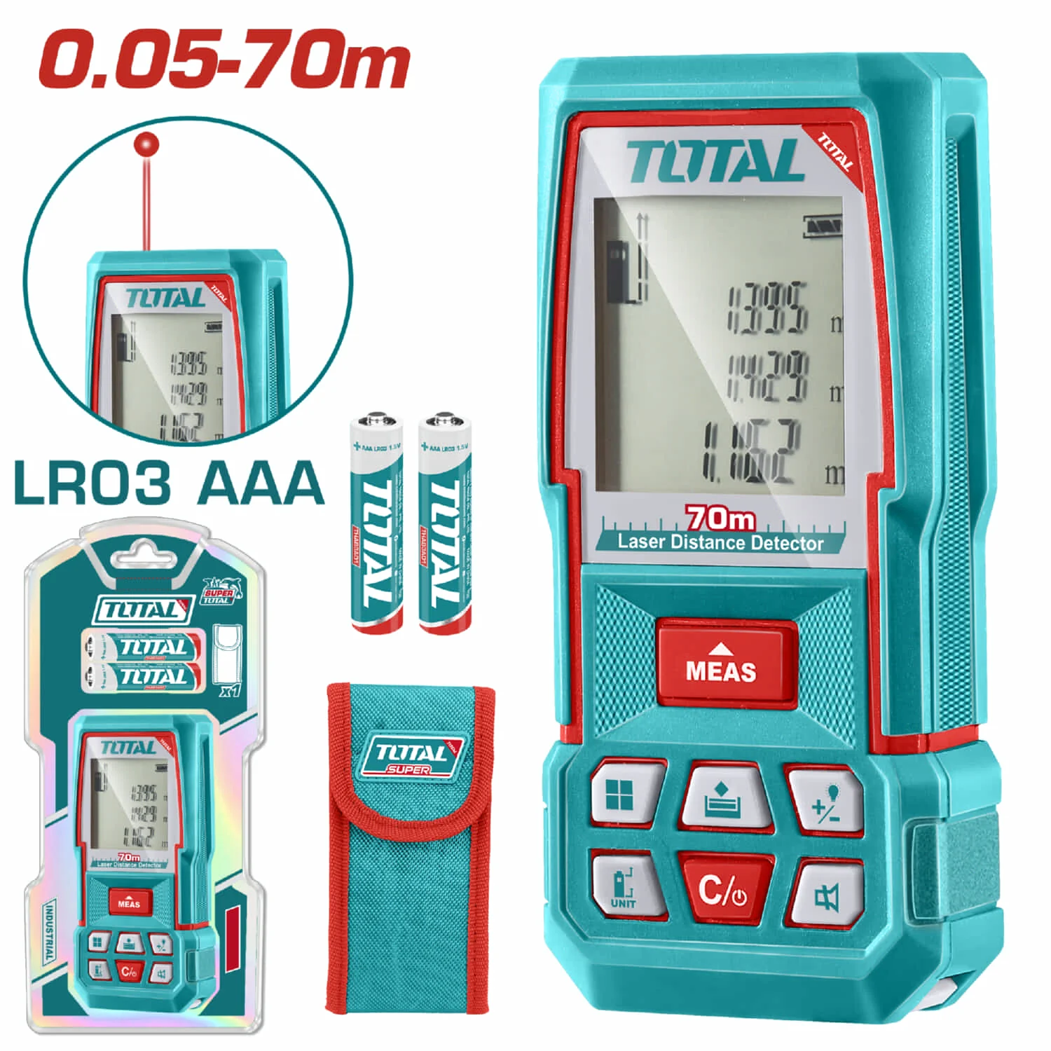 Medidor Laser Rango 0.05-70Mts. Exactitud ±2.0Mm. 635Nm, <1Mw. Baterías AAA - Image 2
