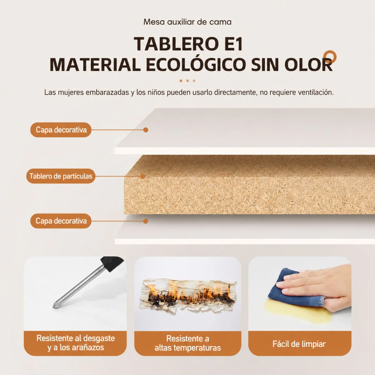 Mesa Auxiliar Plegable Para Cama, Sofá Y Laptop Con Ruedas. Mesita Multifuncional Con Altura Ajustable. Blanca (40+20X40cm) - Image 4