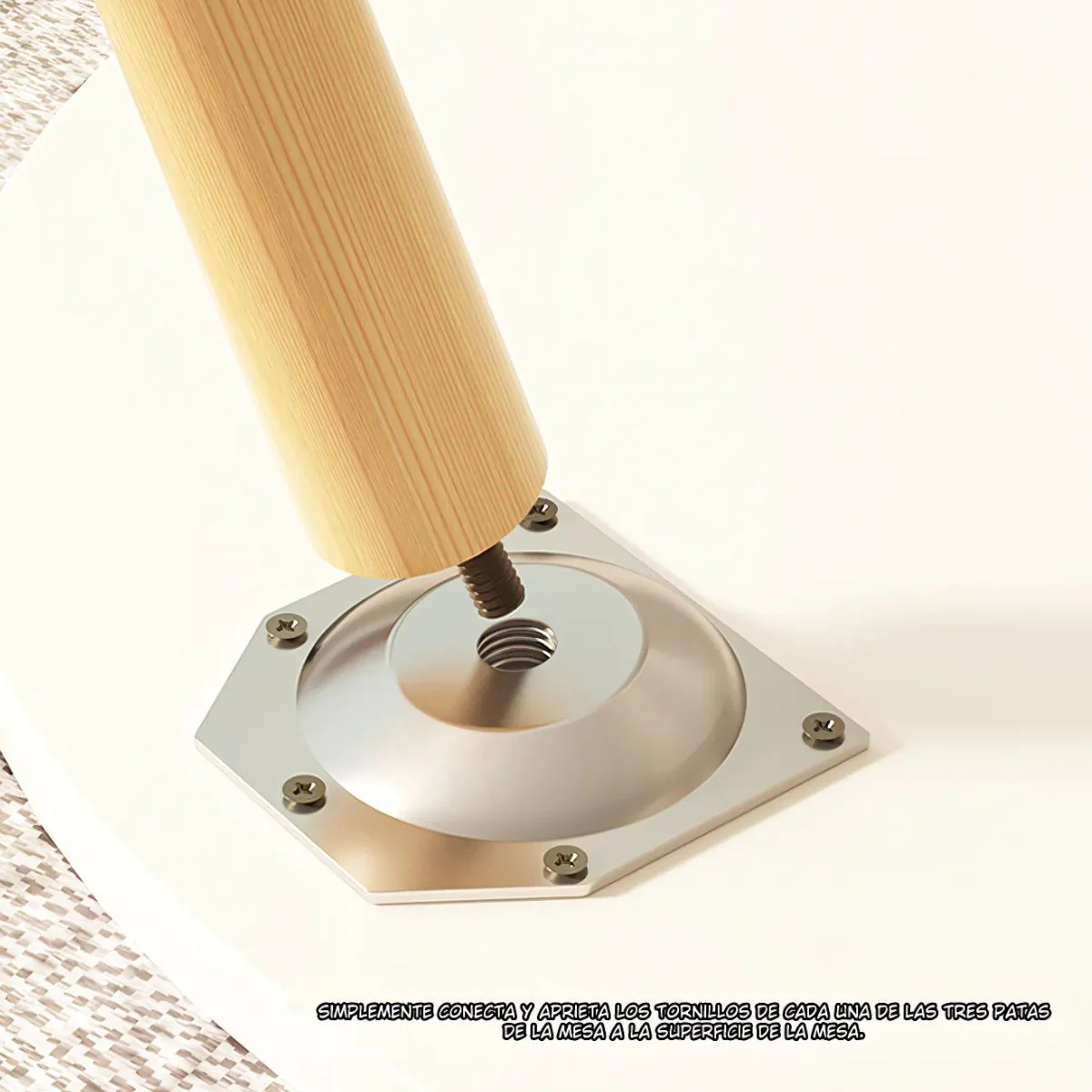 Mesa Auxiliar Redonda. Color Blanco Cálido 50X40cm. Patas De Madera. - Image 2