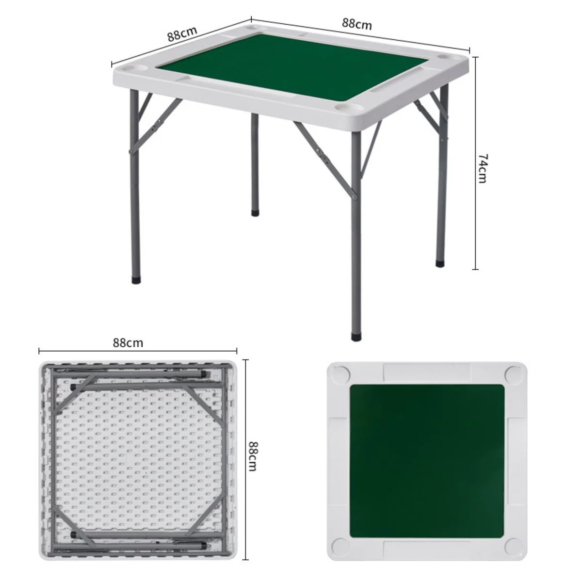 Mesa De Juegos Plegable Con Superficie Antideslizante Verde. Mesa De Juego Portátil Con Patas Metálicas Para Cartas Y Juegos De Mesa. (88X88x74cm) - Image 5