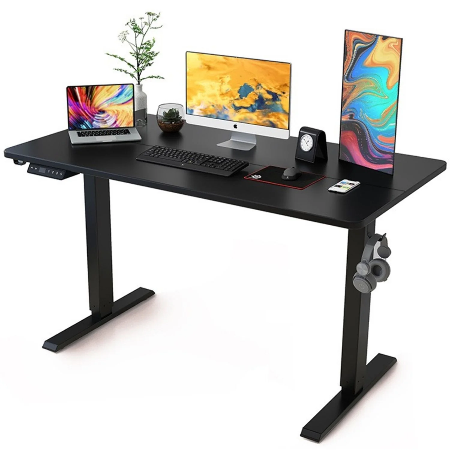 Mesa De Pie Ergonómica Ajustable En Altura 1200*600*15Mm Negro  Con Memoria Y Accesorios. Escritorio Eléctrico - Image 2