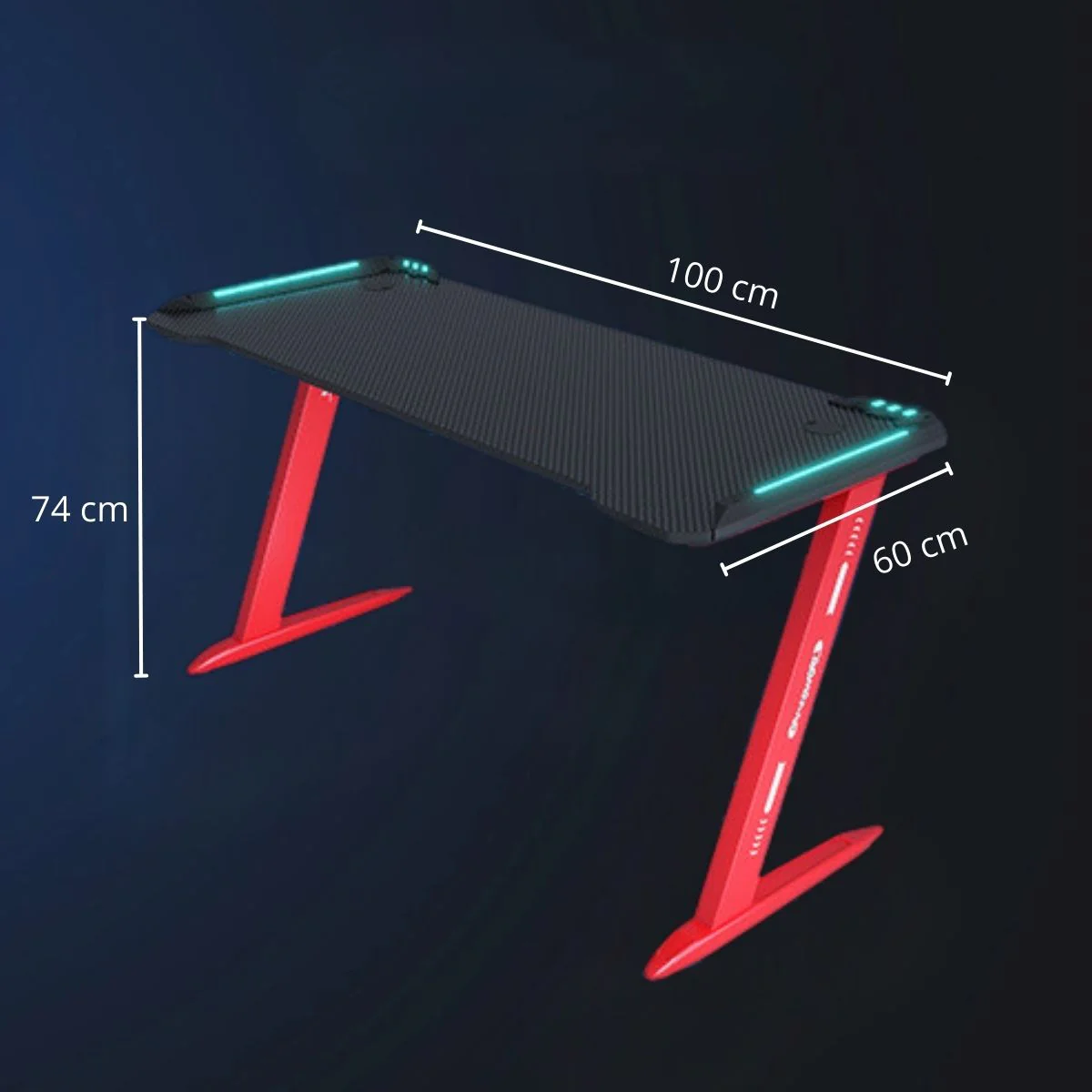 Mesa Escritorio Gamer Con Iluminación RGB, Fibra De Carbono. Posavasos Y Soporte Para Auriculares. Negro Y Rojo.100X160x74 Cm. Gaming - Image 5