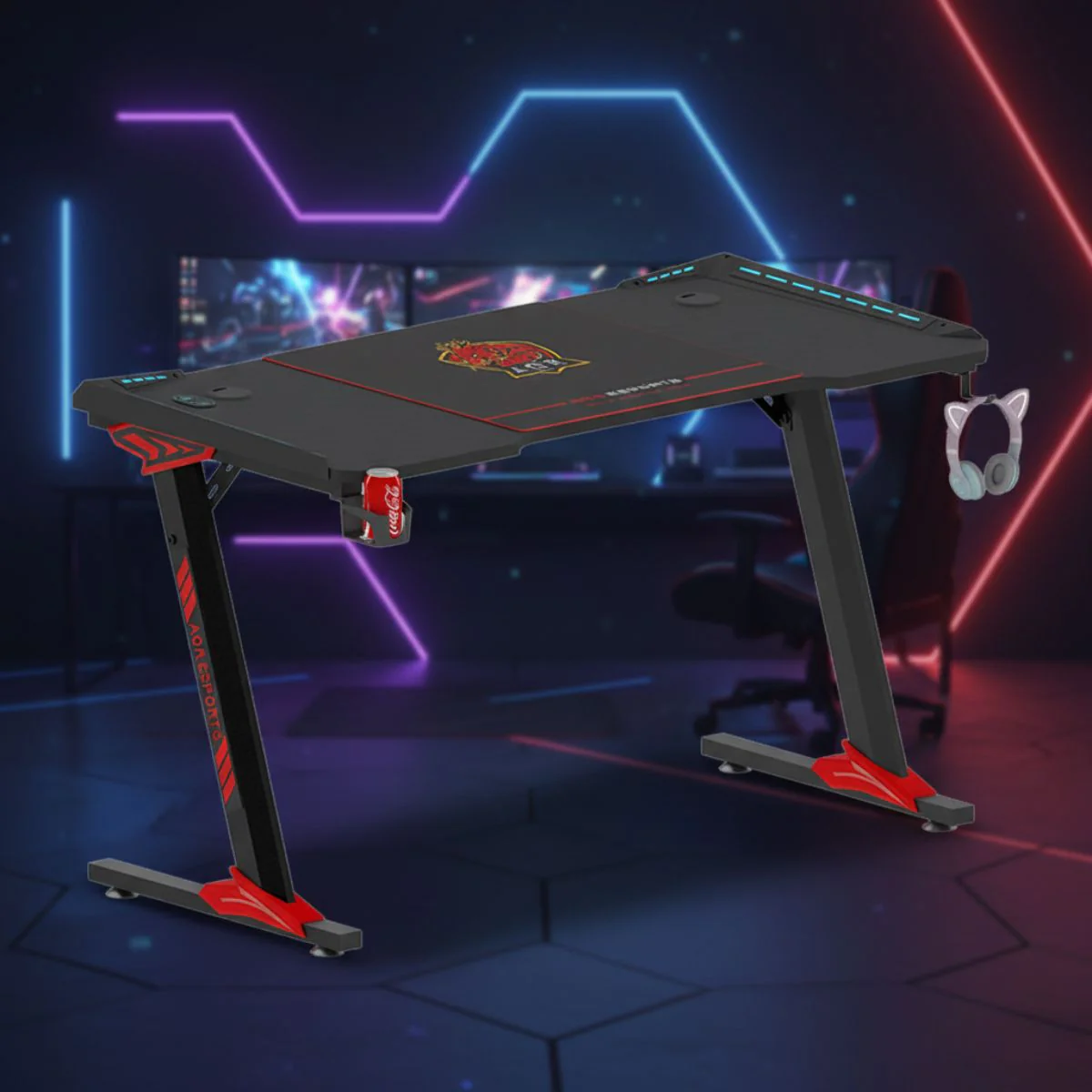 Mesa Escritorio Gamer Con Luces RGB. Mesa Para Computadora 120X60cm. Diseño Ergonómico Y Estable. Accesorios Integrados. - Image 4
